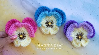 CROCHET PANSY FLOWER  How to Crochet Pansies and Flowers by Naztazia [upl. by Rawdon]