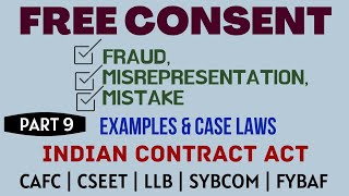 Fraud  Misrepresentation  Mistake  Free Consent  Indian Contract Act  Caselaws  Example [upl. by Lydia]