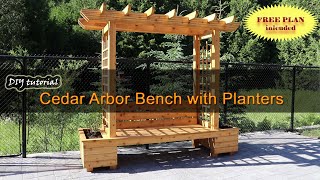 Stunning Cedar Arbor Bench with Planters DIY  stepbystep tutorial Free plan included [upl. by Hakon]