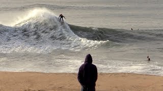 Surfers and Skimboarders charge INSANE shorebreak wave  January 2020 [upl. by Hesther]