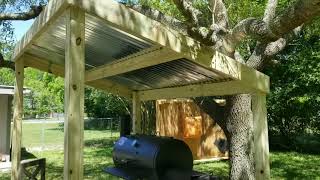 Building a BBQ pit deck with slant roof cover [upl. by Merchant]