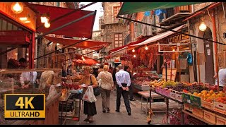 Palermo Walking Tour Around Historic Ballarò Market Typical Noises Of The City [upl. by Nethsa878]