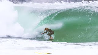 SKIMBOARDING THE WEDGE  Long rides on heavy Shorebreak 2019 [upl. by Berkley]