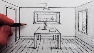 How to Draw a Room in 1Point Perspective for Beginners [upl. by Tiler]